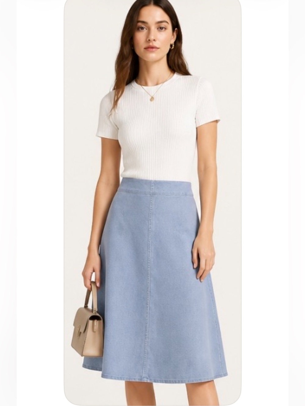 ELEVENSES Skirt Flare Full Chambray Buckle Blue Cotton